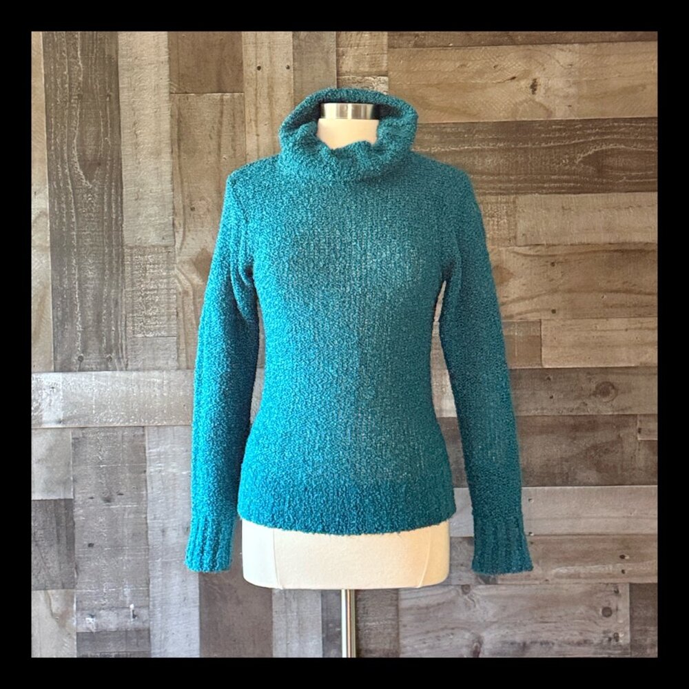 Scenario vintage 80s teal turtleneck sweater large retro open knit gorpcore